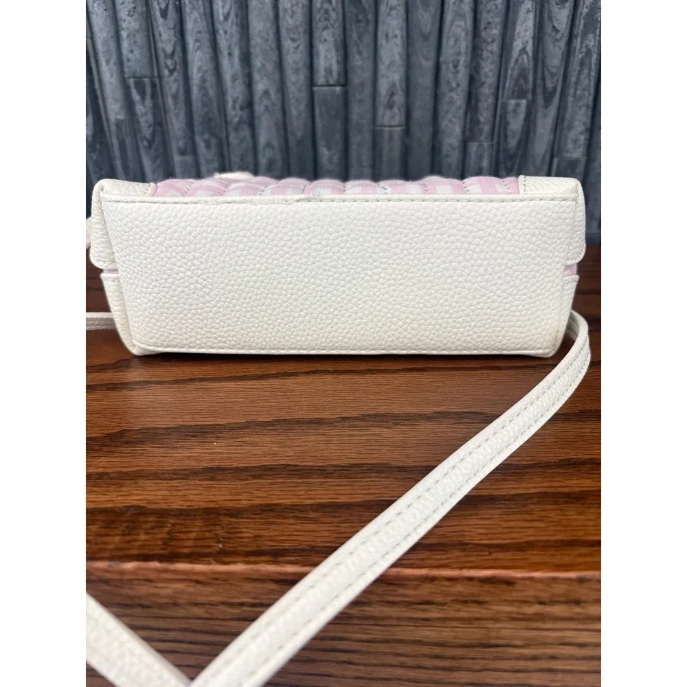 Nanette‎ Lepore Pink Gingham Quilted Mini Crossbody Bag White Trim Small Satchel